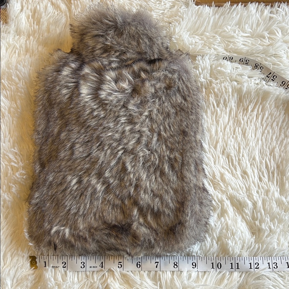 Faux Fur Hot Water Bottle in Beige Gray and Brown blend fur cover - Picture 7 of 7